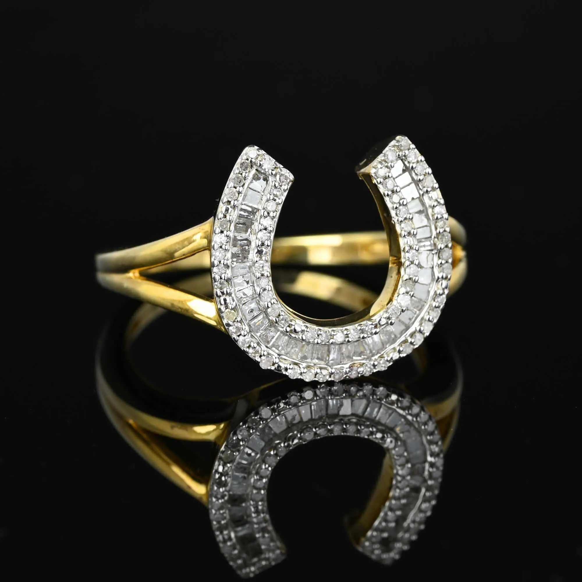 Large Vintage Baguette Diamond Horseshoe Ring