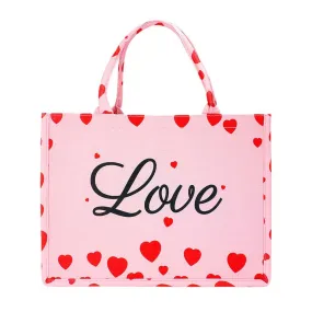 LOVE Message Heart Printed Tote Bag