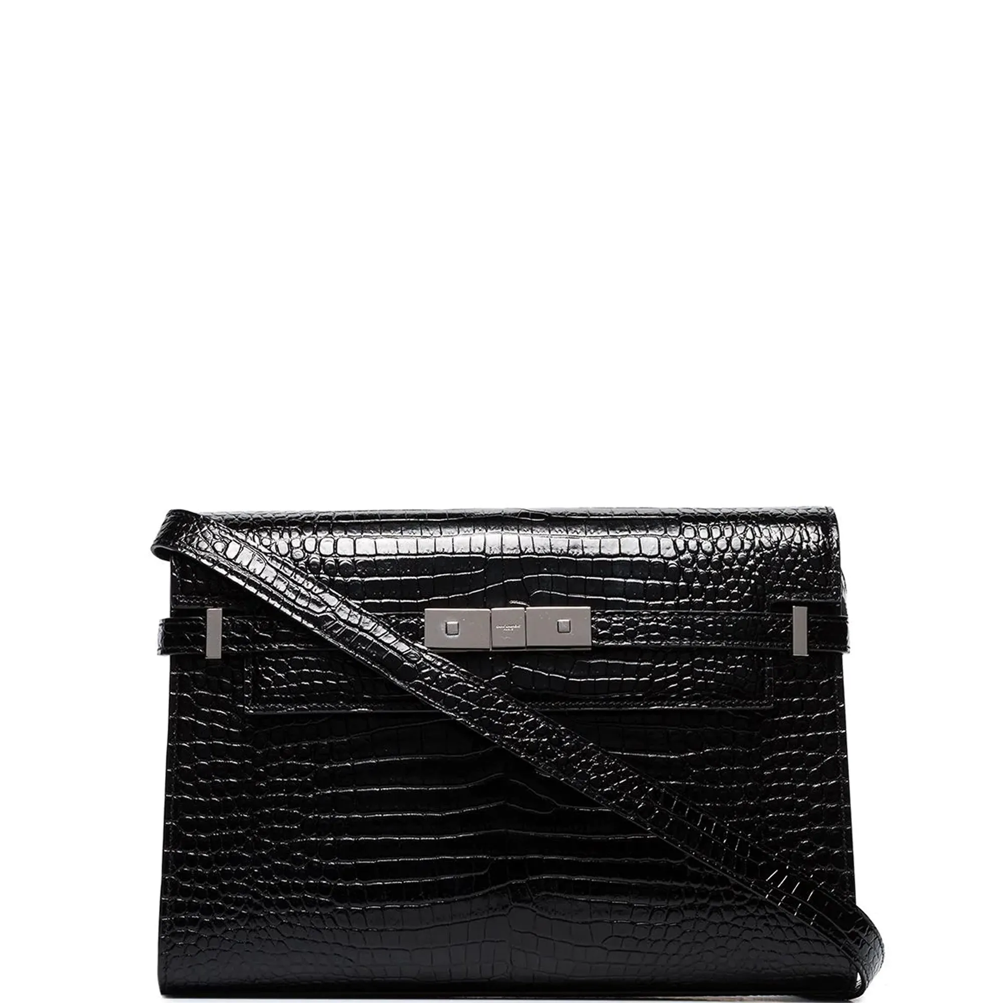 Manhattan Baguette Glossy Croc, Black/Silver