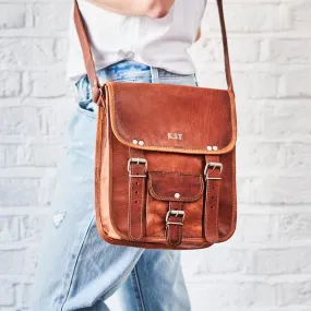 Midi Long Leather Satchel with Front Pocket