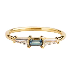 Minimalist Diamond and Teal Sapphire Ring - Sapphire Wedding Ring