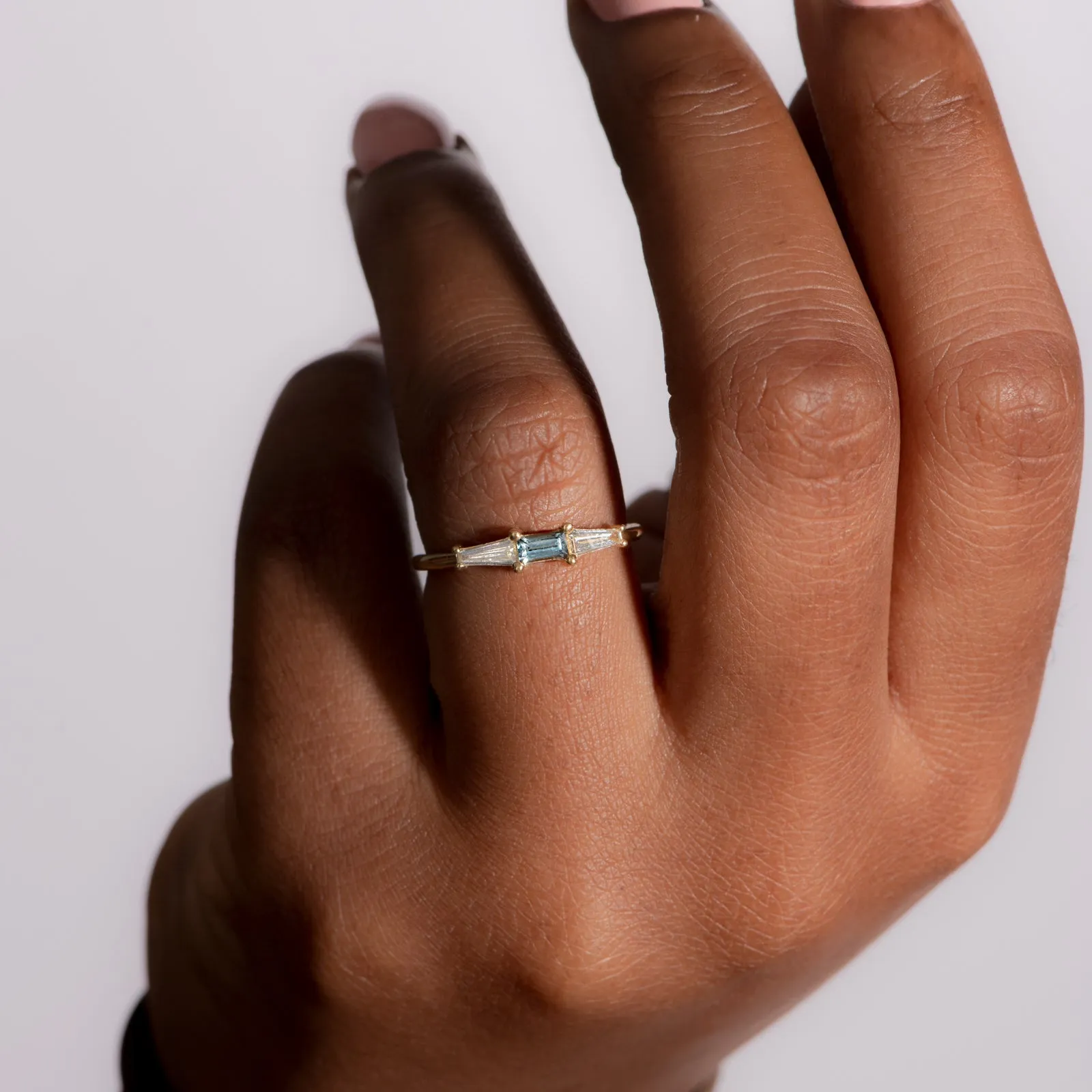 Minimalist Diamond and Teal Sapphire Ring - Sapphire Wedding Ring