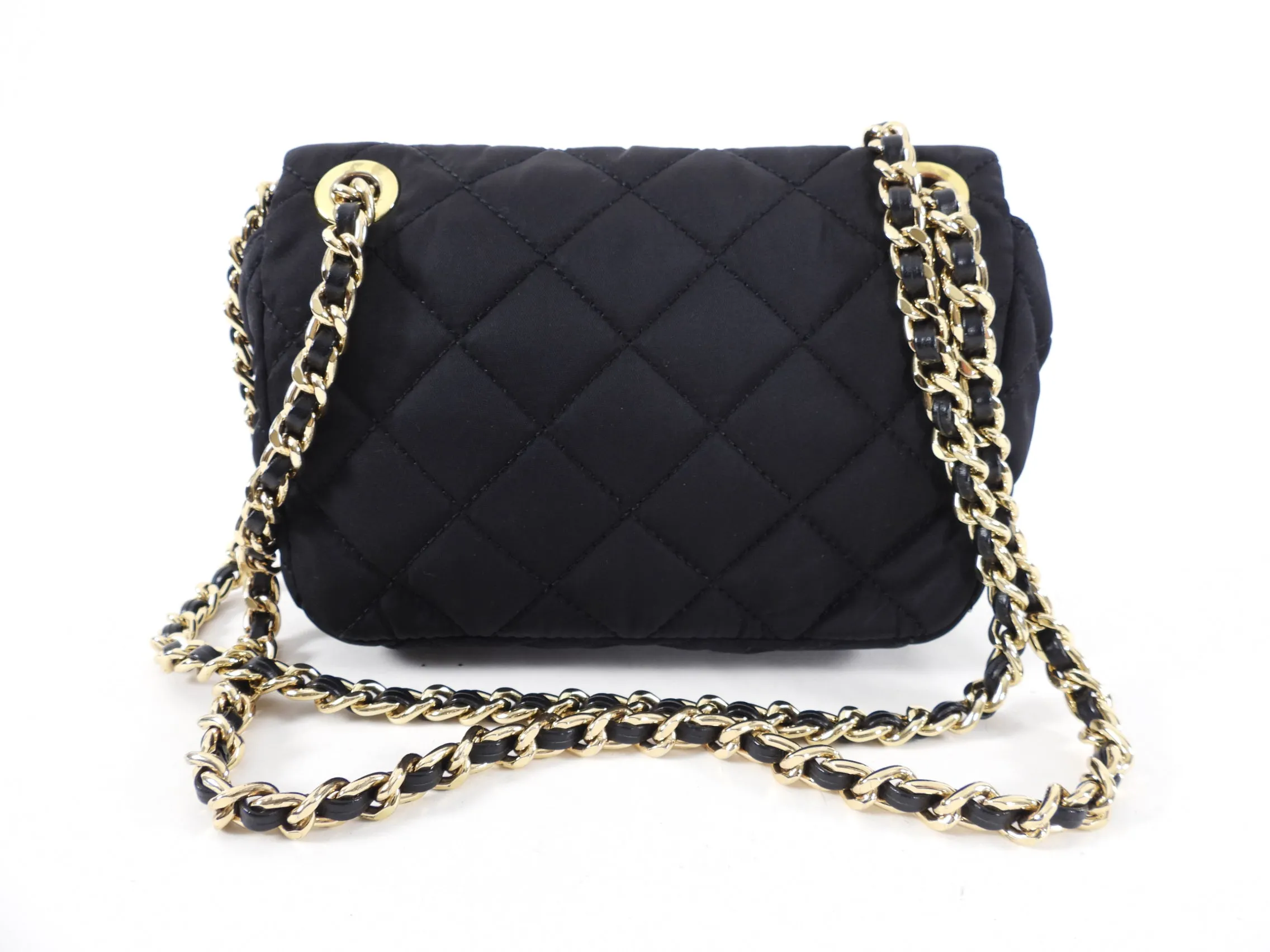 Moschino Black Nylon Logo Stud Chain Flap Bag