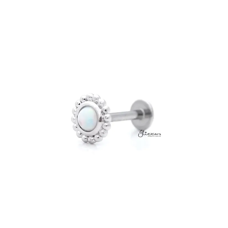 Opal White Tragus Barbell - Ball End | Flat Back