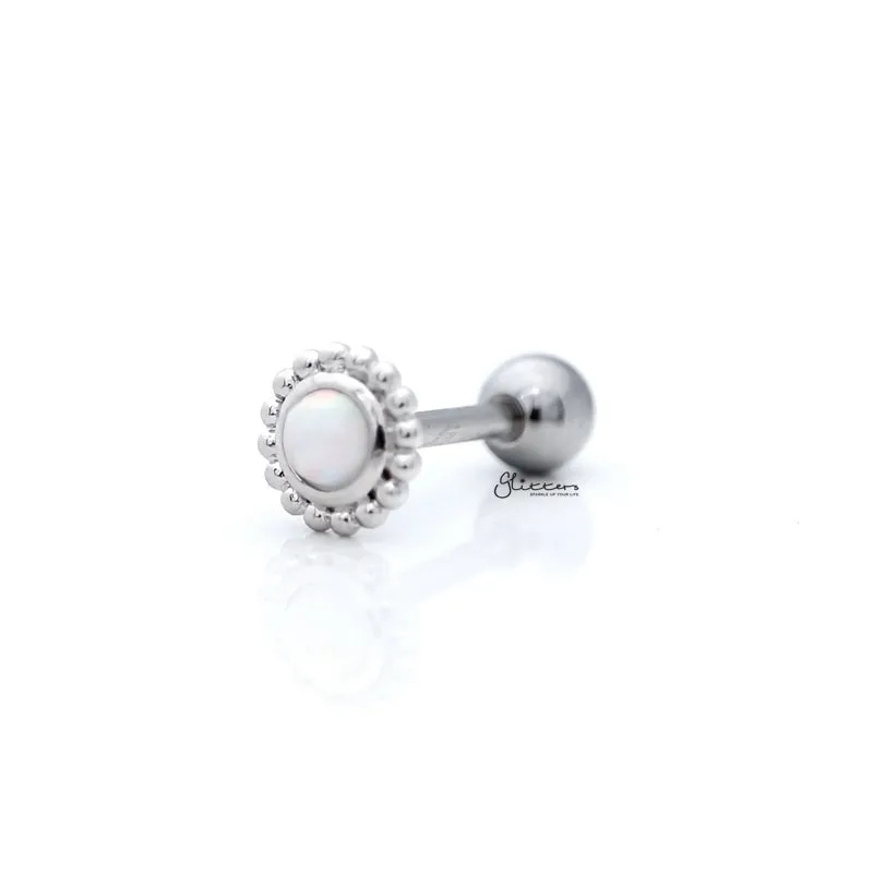 Opal White Tragus Barbell - Ball End | Flat Back