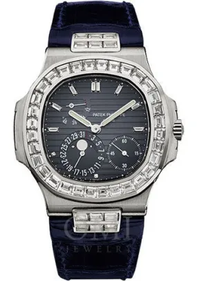 Patek Philippe Nautilus 5724G 40MM Black Dial And Baguette Diamond Bezel With Leather Strap