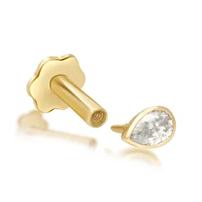 Pear Diamond Bezel Set - Flat Back Stud Earring