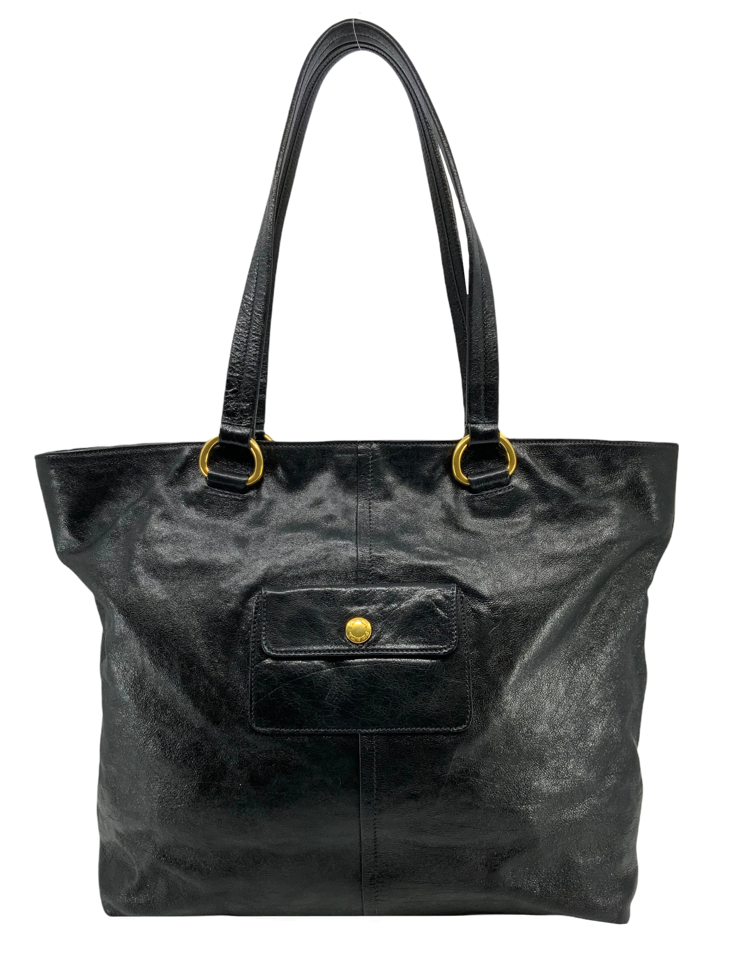 Prada Glazed Leather Front Zip Tote Bag