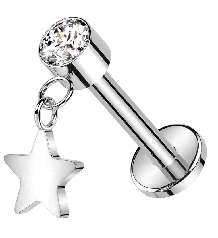 Star Dangle Clear CZ Titanium Threadless Labret