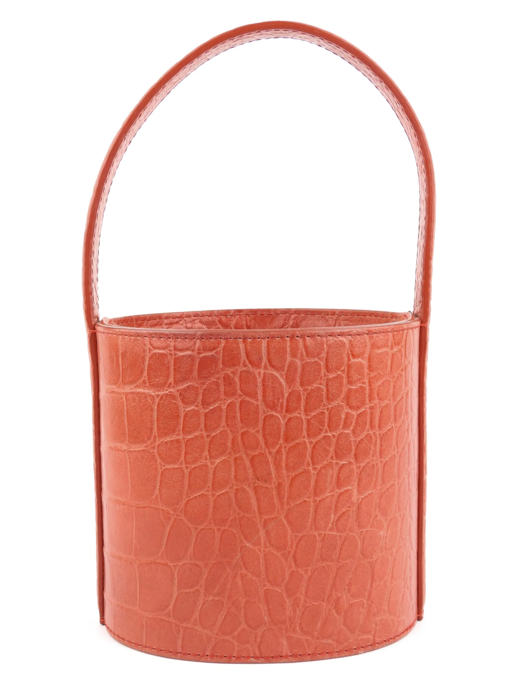 Staud Red Croc Embossed Leather Two Way Bucket Bag