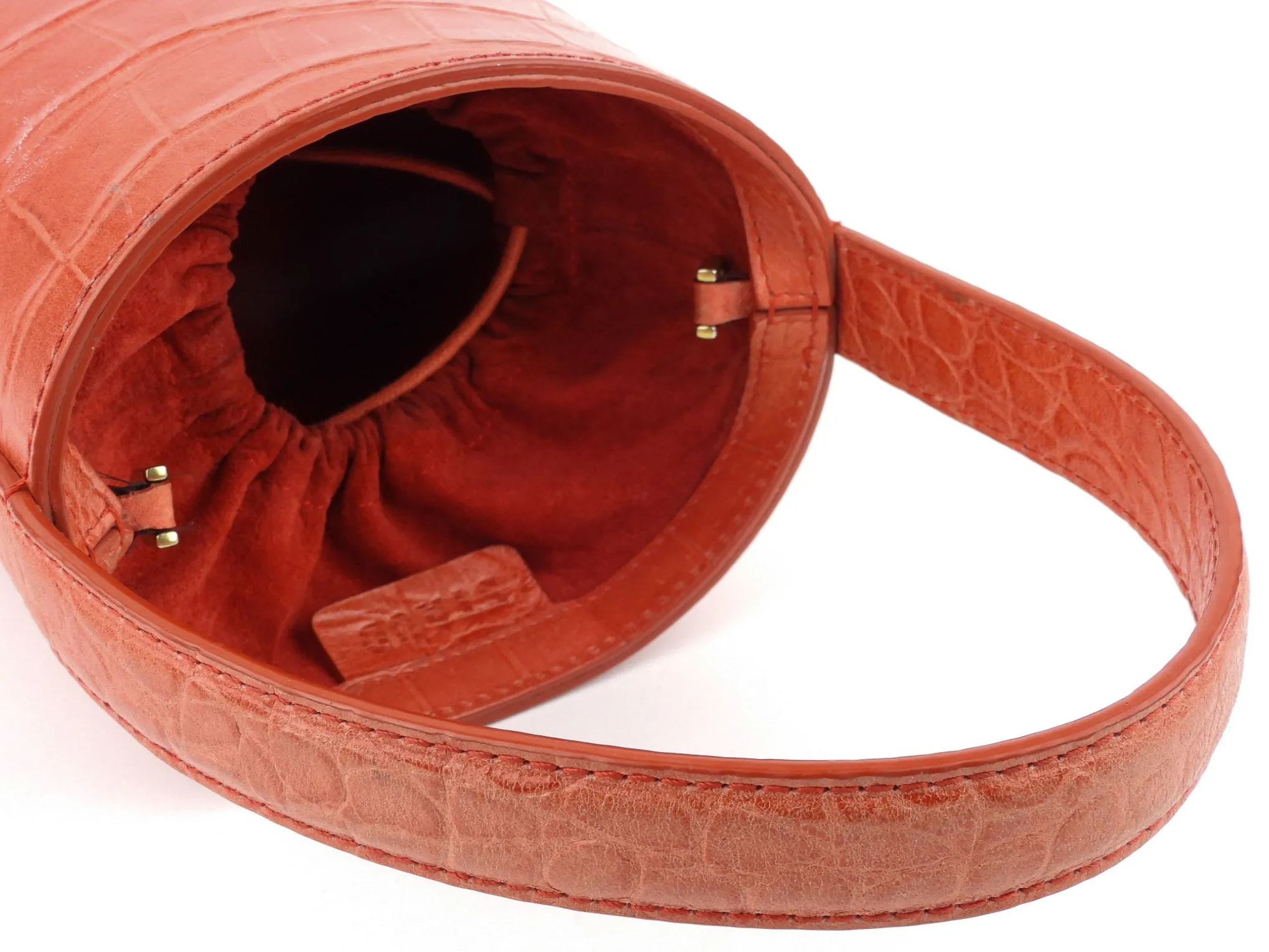 Staud Red Croc Embossed Leather Two Way Bucket Bag