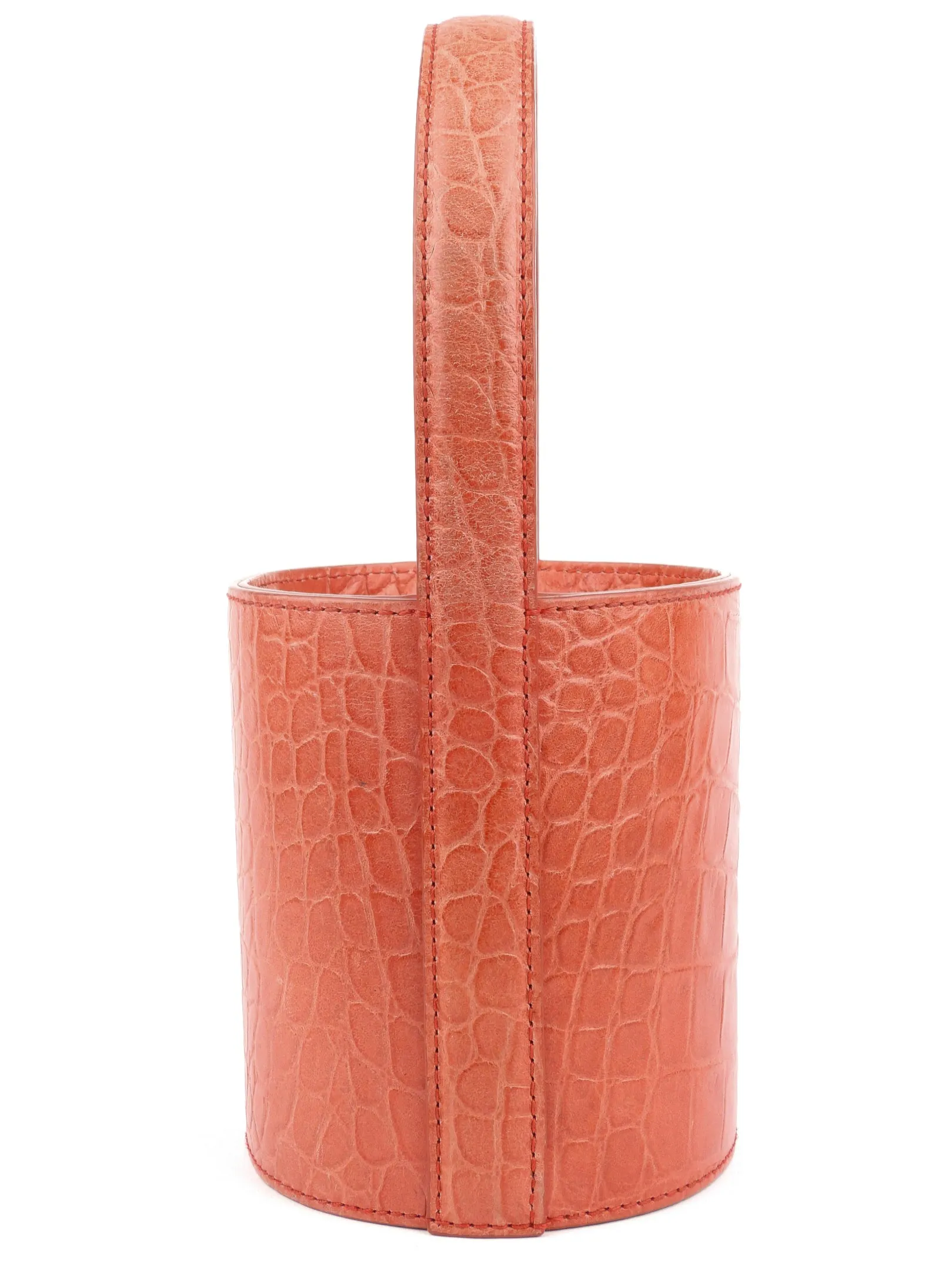 Staud Red Croc Embossed Leather Two Way Bucket Bag