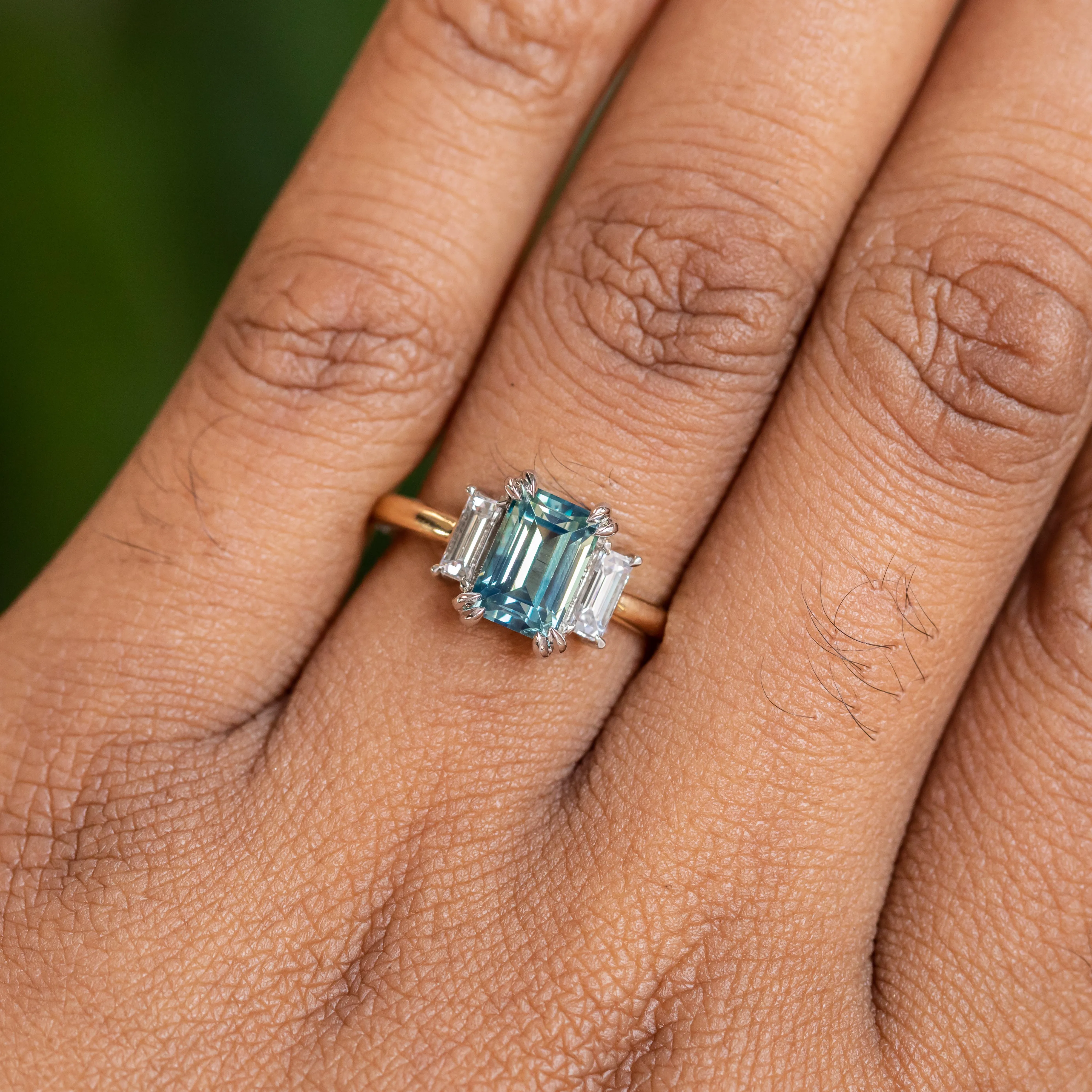 Three Stone Ring with Baguette Diamonds - Setting