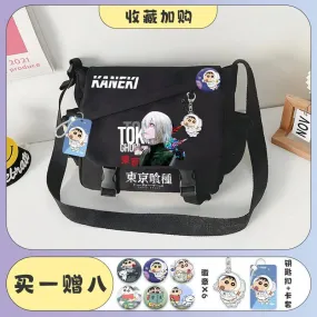 Tokyo Ghoul Kaneki Ken Anime Handbag Shoulder Casual Zipper Cross Body Tote School Book Students Messenger Bag With Badges