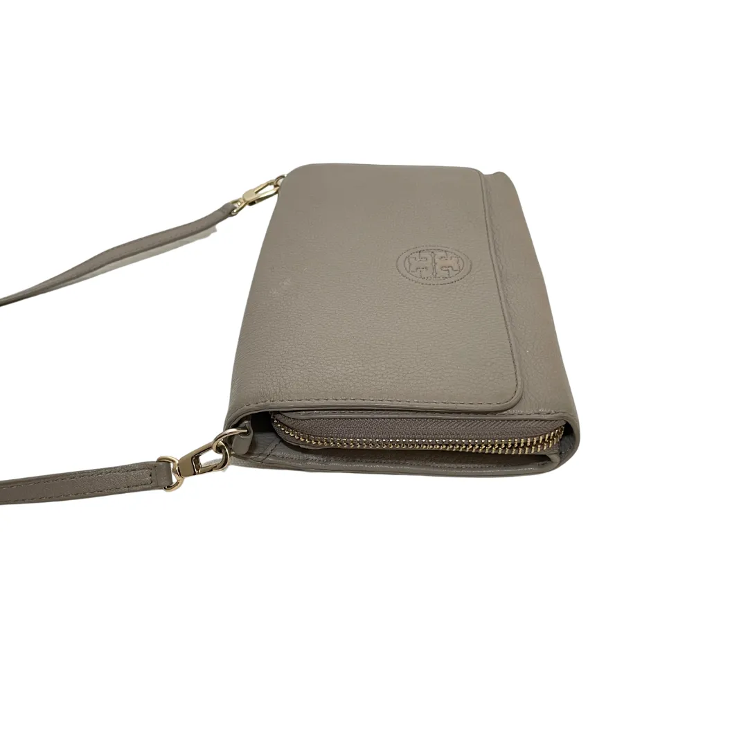 Tory Burch Grey Leather Bombe Flat Wallet Crossbody Bag | Pre Loved |