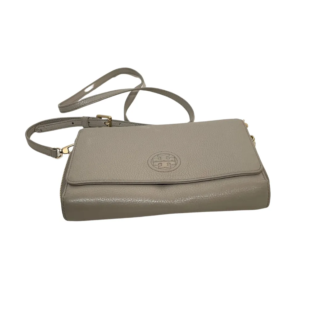 Tory Burch Grey Leather Bombe Flat Wallet Crossbody Bag | Pre Loved |