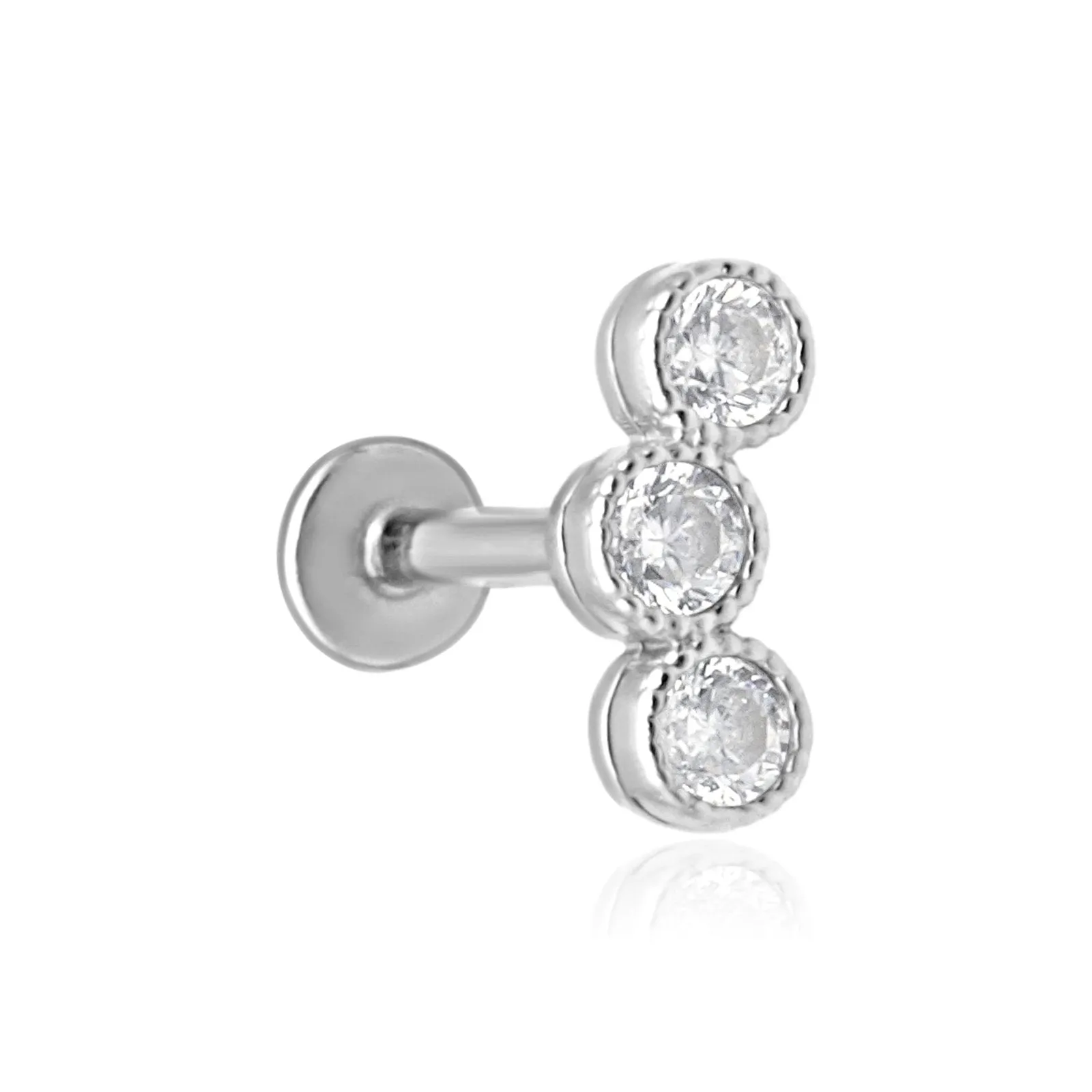 Triple Cubic Zirconia Milgrain Flat Back Stud (White)