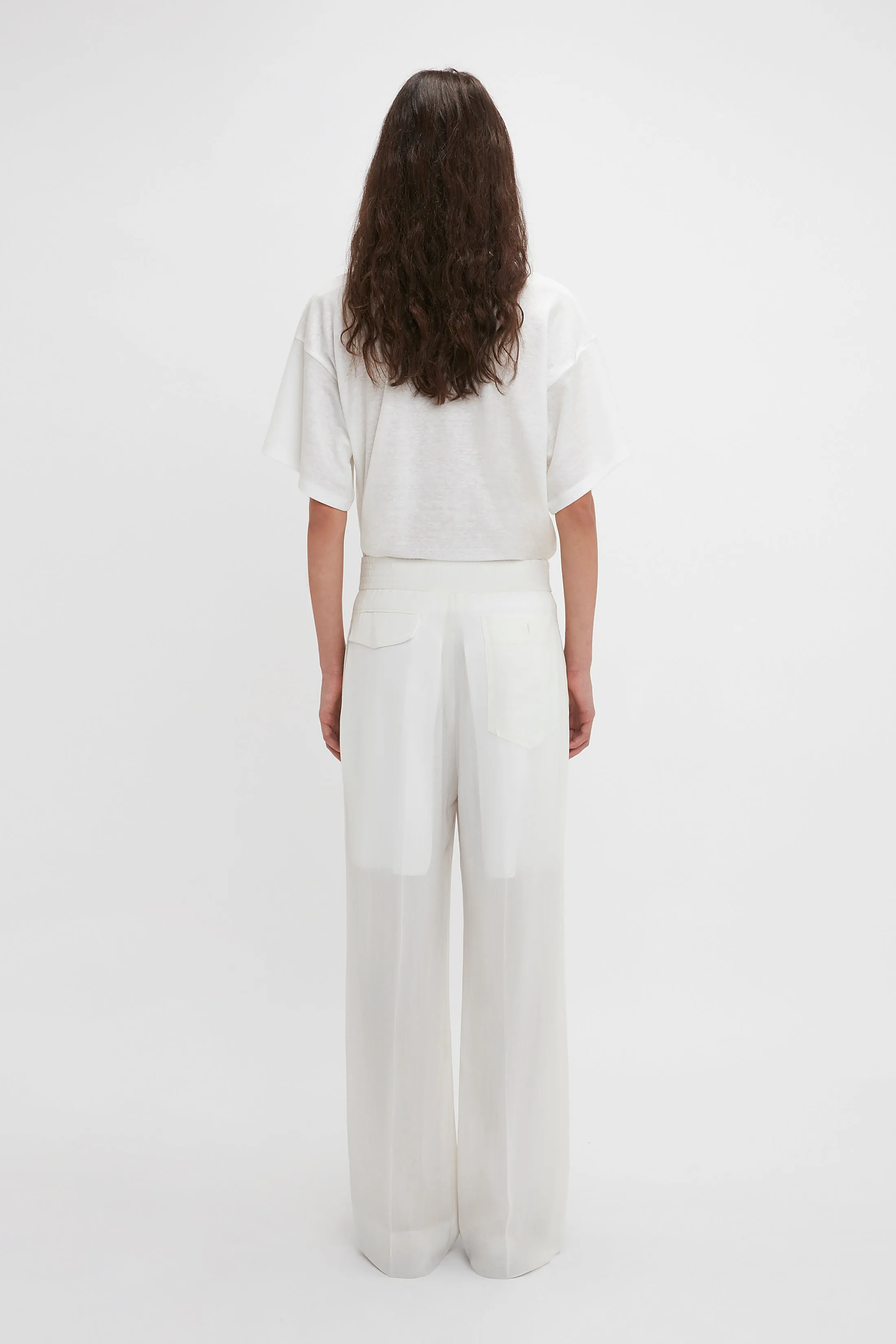 Waistband Detail Straight Leg Trouser In White