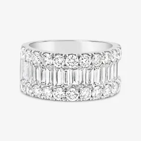 Wide Baguette & Round Diamond Ring