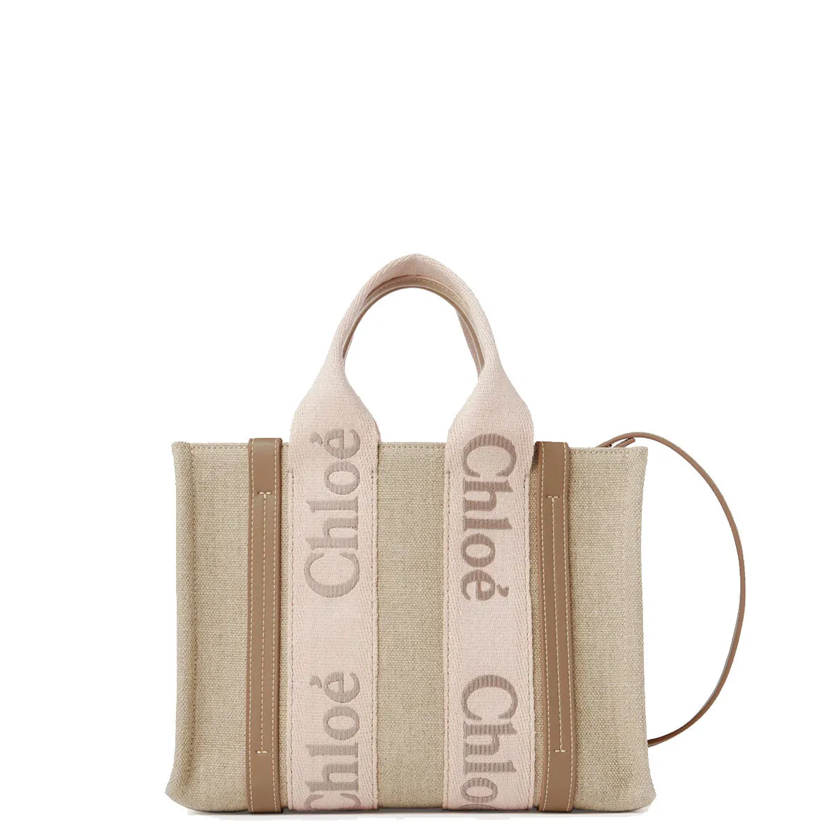 Woody Tote Small Embroidered Logo, Blush Beige