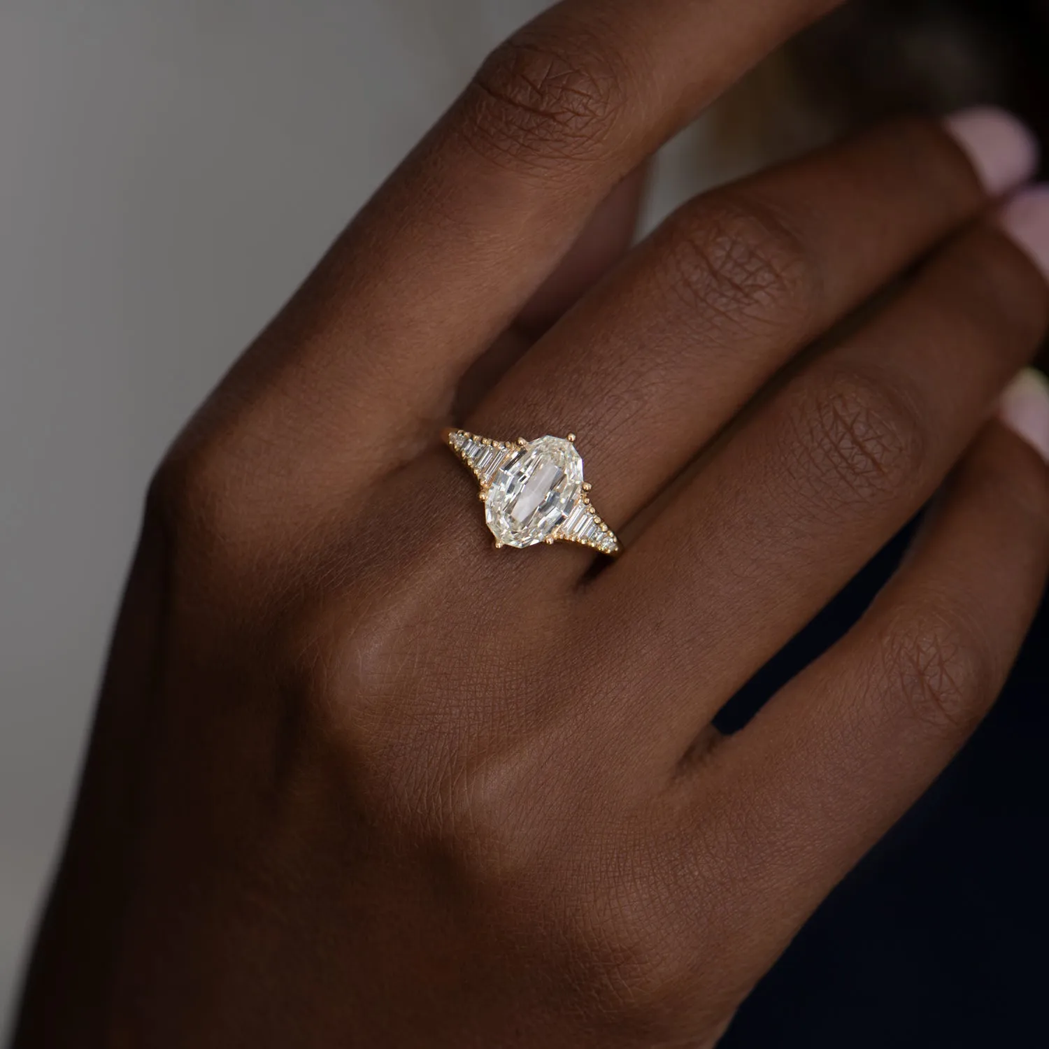 Zeppelin Engagement Ring with an Oval Step Cut Diamond