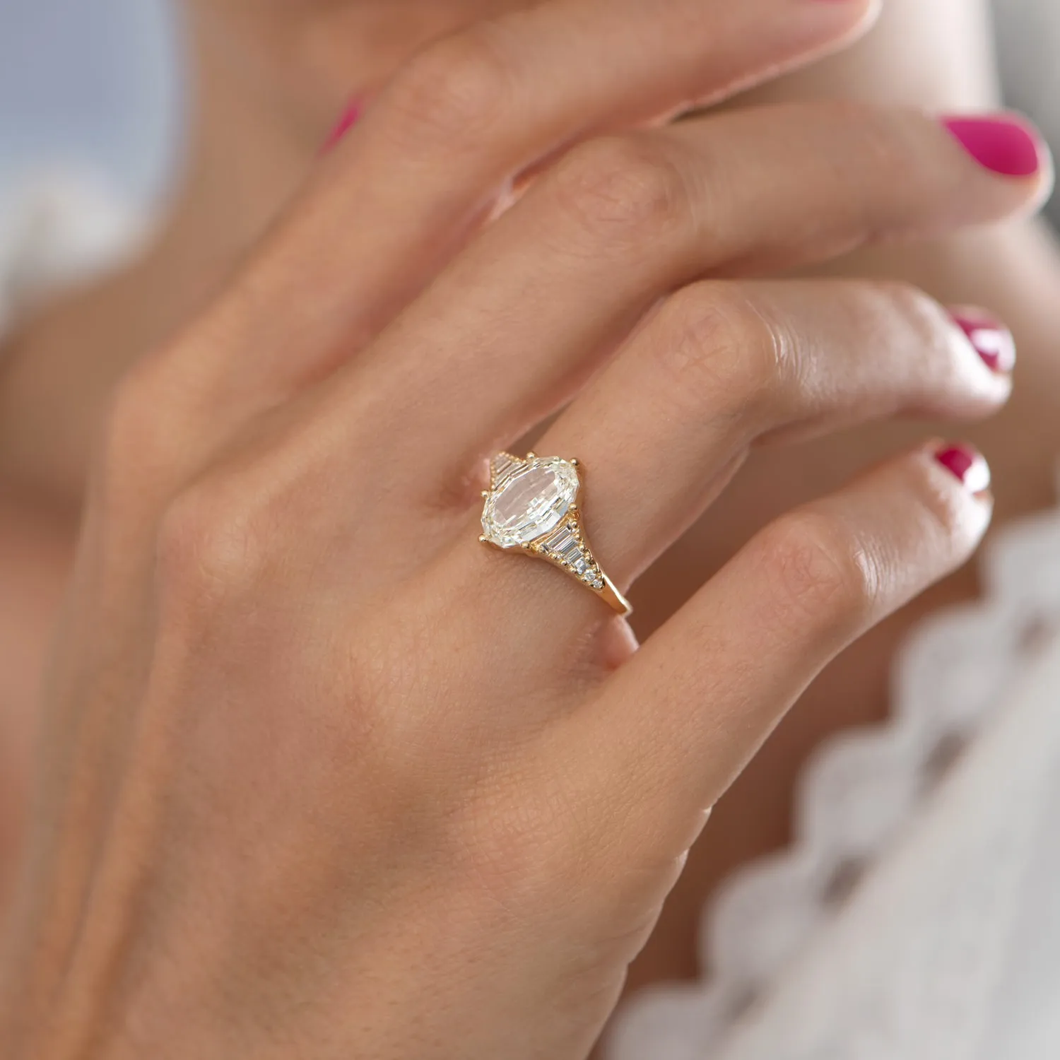 Zeppelin Engagement Ring with an Oval Step Cut Diamond